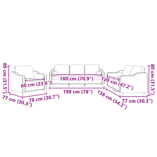 vidaXL 3 pcs conjunto de sofás com almofadas tecido cinza-acastanhado vidaXL 3 pcs conjunto de sofás com almofadas tecido cinza-acastanhado