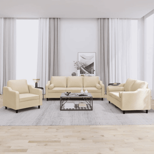 vidaXL 3 pcs conjunto de sofás com almofadas tecido cor creme