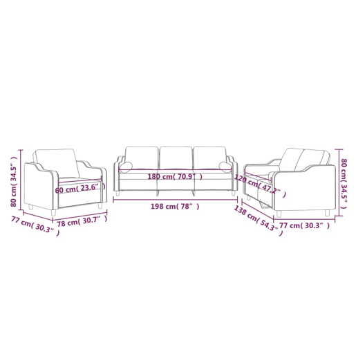 vidaXL 3 pcs conjunto de sofás com almofadas tecido cor creme