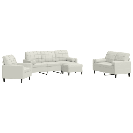 vidaXL 4 pcs conjunto de sofás com almofadões e rolos veludo creme