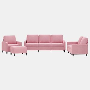 vidaXL 4 pcs conjunto de sofás com almofadões veludo rosa