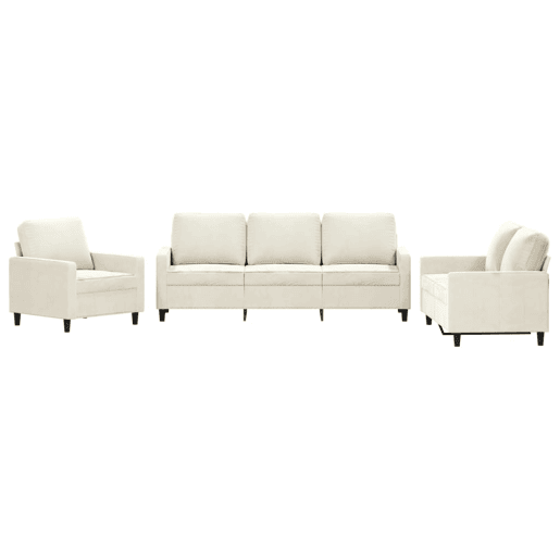 vidaXL 3 pcs conjunto de sofás com almofadões veludo cor creme vidaXL 3 pcs conjunto de sofás com almofadões veludo cor creme