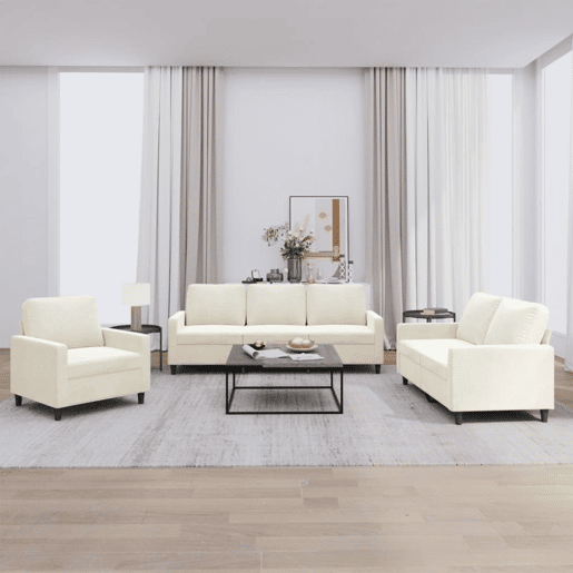 vidaXL 3 pcs conjunto de sofás com almofadões veludo cor creme vidaXL 3 pcs conjunto de sofás com almofadões veludo cor creme