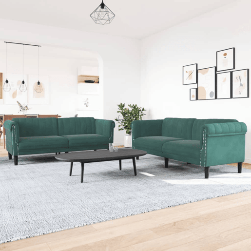 vidaXL 2 pcs conjunto de sofás veludo verde-escuro vidaXL 2 pcs conjunto de sofás veludo verde-escuro
