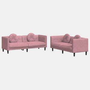 vidaXL 2 pcs conjunto de sofás com almofadas veludo rosa