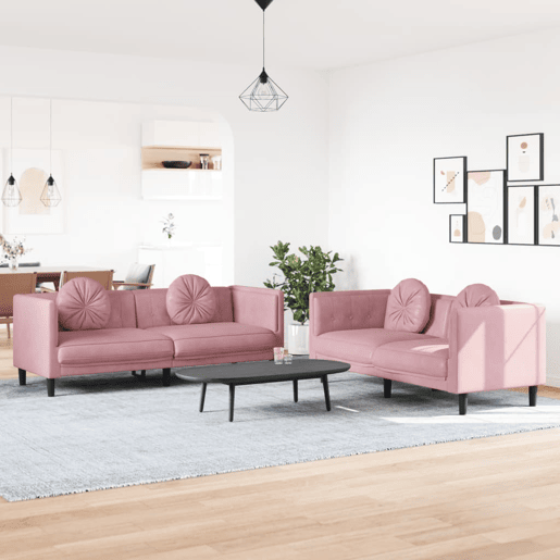 vidaXL 2 pcs conjunto de sofás com almofadas veludo rosa vidaXL 2 pcs conjunto de sofás com almofadas veludo rosa