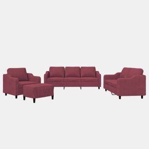 vidaXL 4 pcs conjunto de sofás com almofadões tecido vermelho tinto