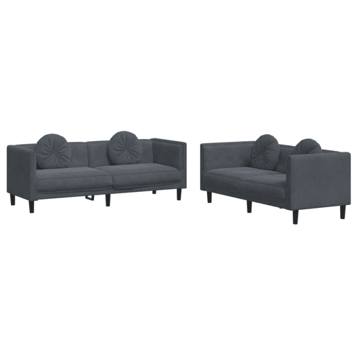 vidaXL 2 pcs conjunto de sofás com almofadas veludo cinzento-escuro vidaXL 2 pcs conjunto de sofás com almofadas veludo cinzento-escuro