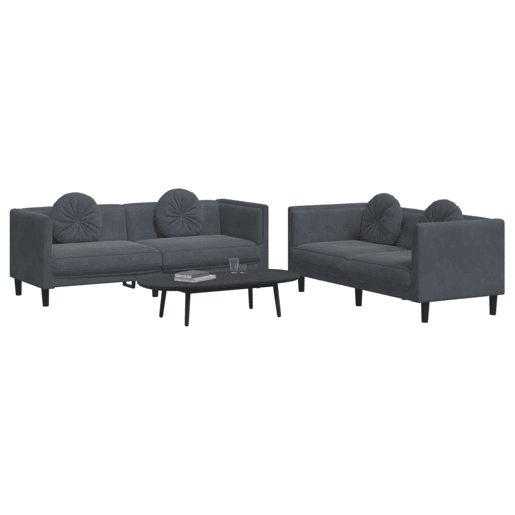 vidaXL 2 pcs conjunto de sofás com almofadas veludo cinzento-escuro vidaXL 2 pcs conjunto de sofás com almofadas veludo cinzento-escuro