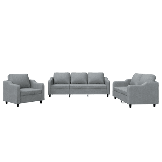 vidaXL 3 pcs conjunto de sofás com almofadões tecido cinzento-claro vidaXL 3 pcs conjunto de sofás com almofadões tecido cinzento-claro