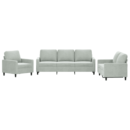 vidaXL 3 pcs conjunto de sofás com almofadões veludo cinzento-claro