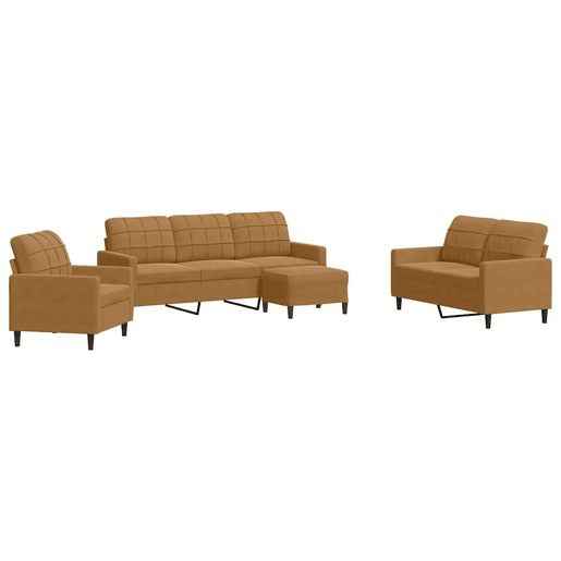 vidaXL 4 pcs conjunto de sofás com almofadões veludo castanho vidaXL 4 pcs conjunto de sofás com almofadões veludo castanho