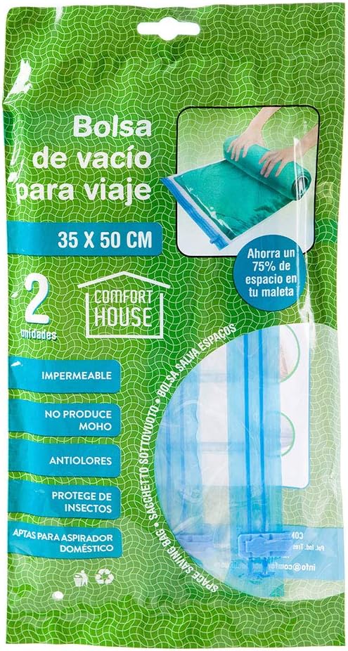 Com-fort house | bolsas de vacío para ropa | paquete de 6 unidades | cierre hermético | sellado impermeable | inflador de vacío incluído | (90cm x 130cm)