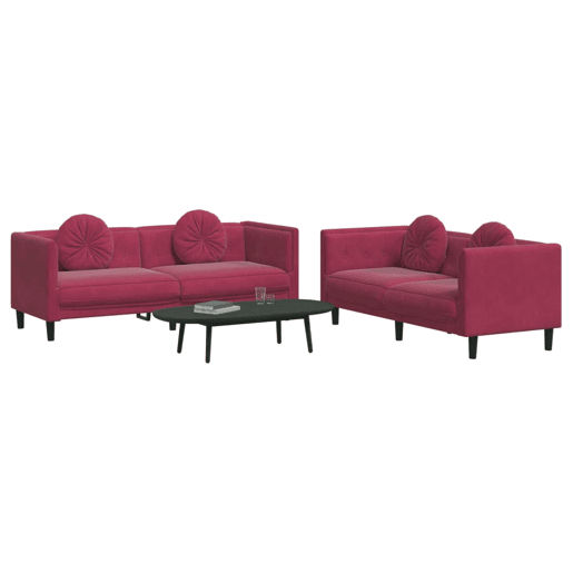 vidaXL 2 pcs conjunto de sofás com almofadas veludo vermelho-tinto vidaXL 2 pcs conjunto de sofás com almofadas veludo vermelho-tinto