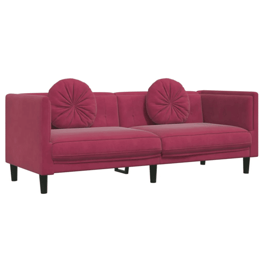 vidaXL 2 pcs conjunto de sofás com almofadas veludo vermelho-tinto vidaXL 2 pcs conjunto de sofás com almofadas veludo vermelho-tinto