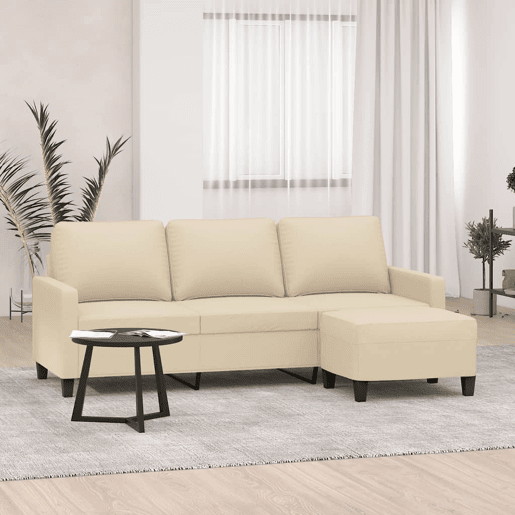 vidaXL Sofá de 3 lugares com apoio de pés 180 cm tecido cor creme vidaXL Sofá de 3 lugares com apoio de pés 180 cm tecido cor creme