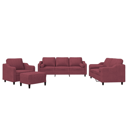 vidaXL 4 pcs conjunto de sofás com almofadas tecido vermelho-tinto vidaXL 4 pcs conjunto de sofás com almofadas tecido vermelho-tinto