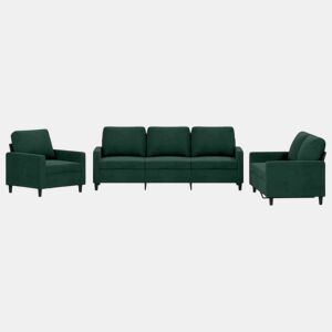 vidaXL 3 pcs conjunto de sofás com almofadões veludo verde-escuro