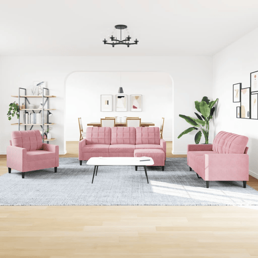 vidaXL 4 pcs conjunto de sofás com almofadões veludo rosa vidaXL 4 pcs conjunto de sofás com almofadões veludo rosa