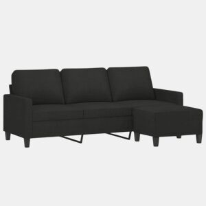 vidaXL Sofá de 3 lugares com apoio de pés 180 cm tecido preto