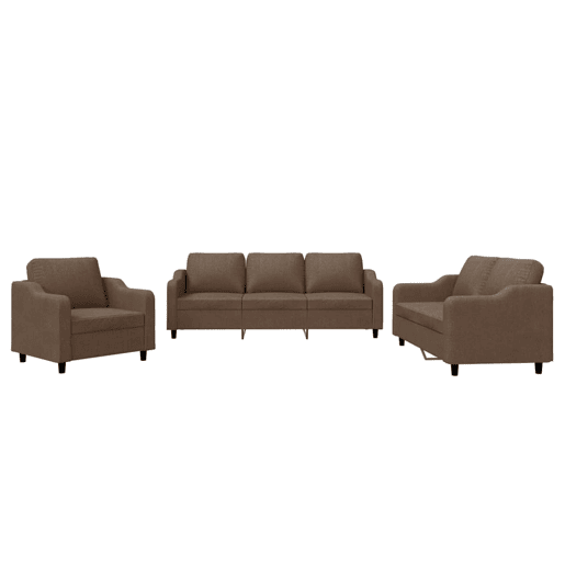 vidaXL 3 pcs conjunto de sofás com almofadões tecido castanho vidaXL 3 pcs conjunto de sofás com almofadões tecido castanho