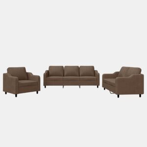 vidaXL 3 pcs conjunto de sofás com almofadões tecido castanho