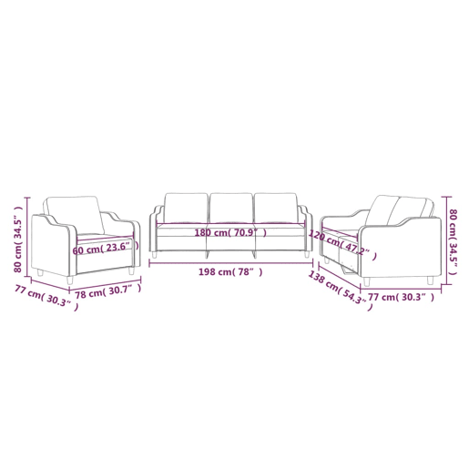 vidaXL 3 pcs conjunto de sofás com almofadões tecido castanho vidaXL 3 pcs conjunto de sofás com almofadões tecido castanho