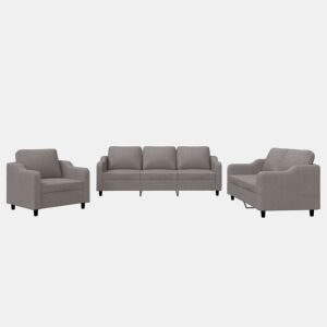 vidaXL 3 pcs conjunto de sofás com almofadões tecido cinza-acastanhado