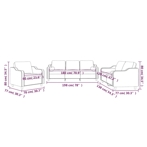vidaXL 3 pcs conjunto de sofás com almofadas tecido vermelho-tinto