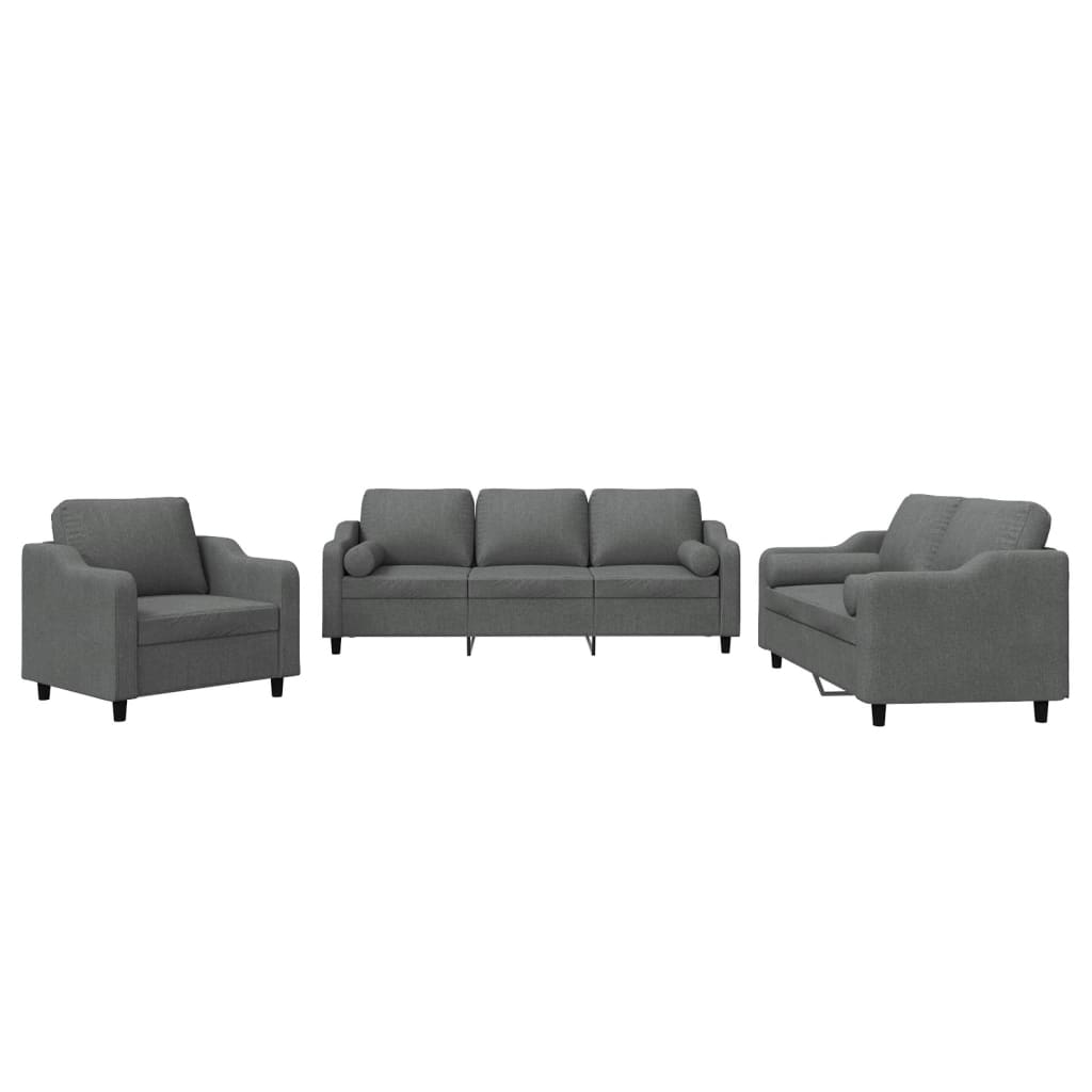 vidaxl juego de sofas con cojines 3 piezas tela gris oscuro