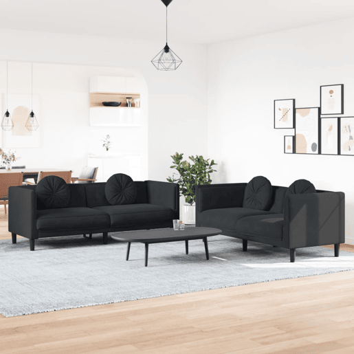 vidaXL 2 pcs conjunto de sofás com almofadas veludo preto