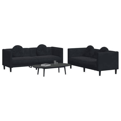vidaXL 2 pcs conjunto de sofás com almofadas veludo preto