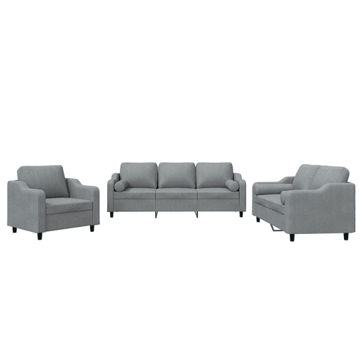 vidaXL 3 pcs conjunto de sofás com almofadas tecido cinzento-claro vidaXL 3 pcs conjunto de sofás com almofadas tecido cinzento-claro