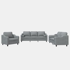 vidaXL 3 pcs conjunto de sofás com almofadas tecido cinzento-claro