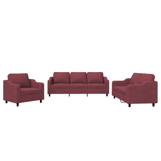 vidaXL 3 pcs conjunto de sofás com almofadões tecido vermelho tinto vidaXL 3 pcs conjunto de sofás com almofadões tecido vermelho tinto