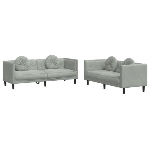vidaXL 2 pcs conjunto de sofás com almofadas veludo cinzento-claro vidaXL 2 pcs conjunto de sofás com almofadas veludo cinzento-claro