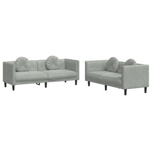 vidaXL 2 pcs conjunto de sofás com almofadas veludo cinzento-claro