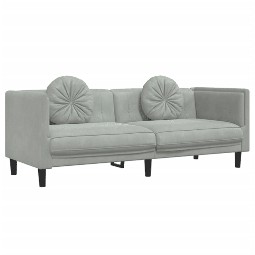 vidaXL 2 pcs conjunto de sofás com almofadas veludo cinzento-claro vidaXL 2 pcs conjunto de sofás com almofadas veludo cinzento-claro