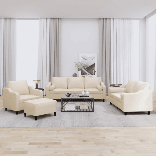 vidaXL 4 pcs conjunto de sofás com almofadas tecido cor creme