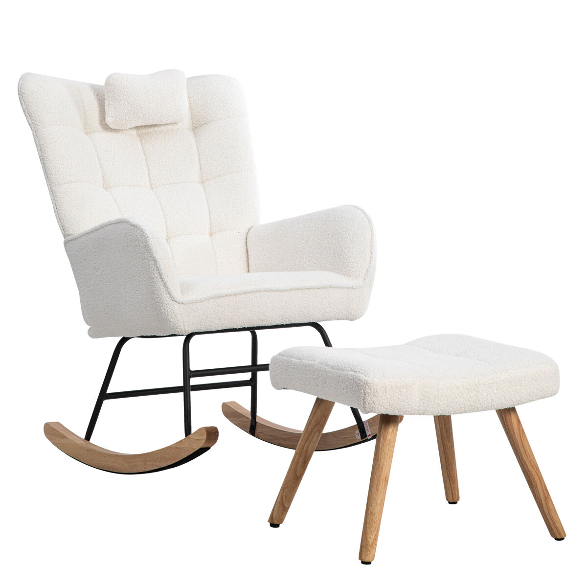 Sillón mecedora de poliéster con 1 reposapiés y 1 almohada,blanco