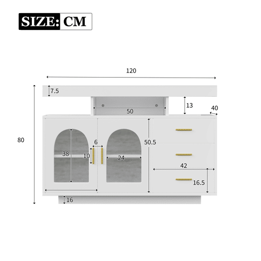 Aparador de painel de partÃculas com 2 portas,3 gavetas e luz led,branco Aparador de painel de partÃculas com 2 portas,3 gavetas e luz led,branco