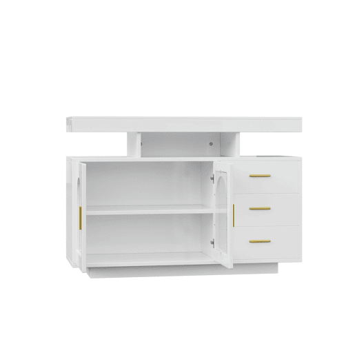 Aparador de painel de partÃculas com 2 portas,3 gavetas e luz led,branco Aparador de painel de partÃculas com 2 portas,3 gavetas e luz led,branco