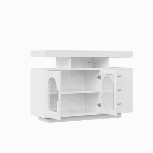 Aparador de painel de partÃculas com 2 portas,3 gavetas e luz led,branco Aparador de painel de partÃculas com 2 portas,3 gavetas e luz led,branco