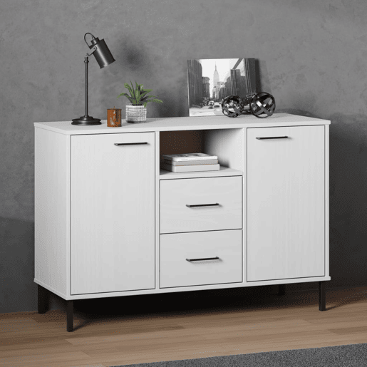 vidaXL Aparador c pernas metal 113x40x77cm madeira maciça OSLO branco