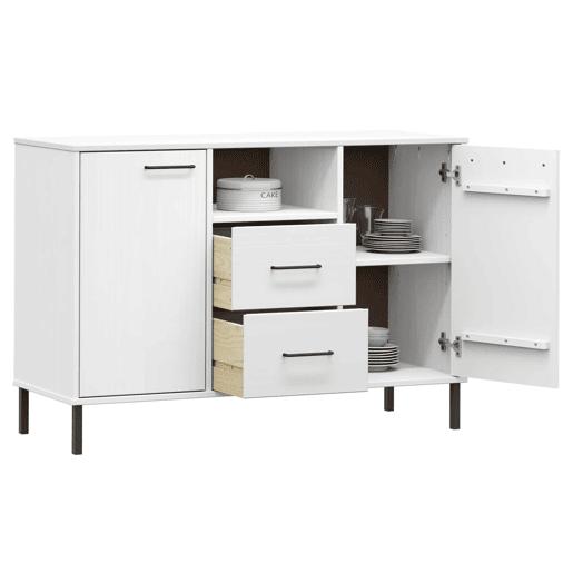 vidaXL Aparador c pernas metal 113x40x77cm madeira maciça OSLO branco