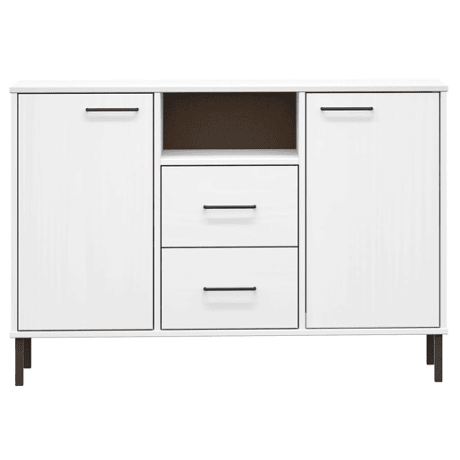 vidaXL Aparador c pernas metal 113x40x77cm madeira maciça OSLO branco