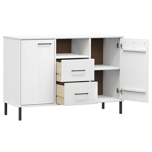 vidaXL Aparador c pernas metal 113x40x77cm madeira maciça OSLO branco
