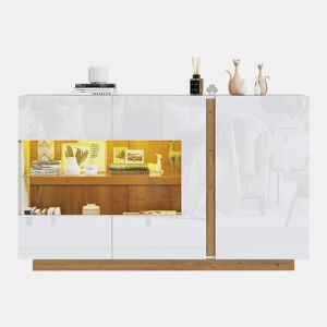 Aparador de painel de partículas com 3 portas e luz led,branco