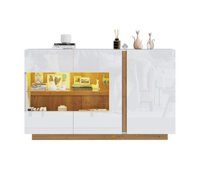 Aparador de panel de partículas con 3 puertas y luz led,blanco