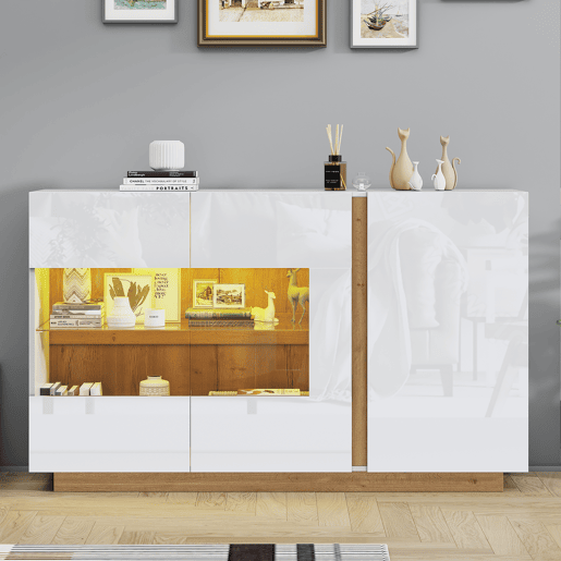 Aparador de painel de partículas com 3 portas e luz led,branco